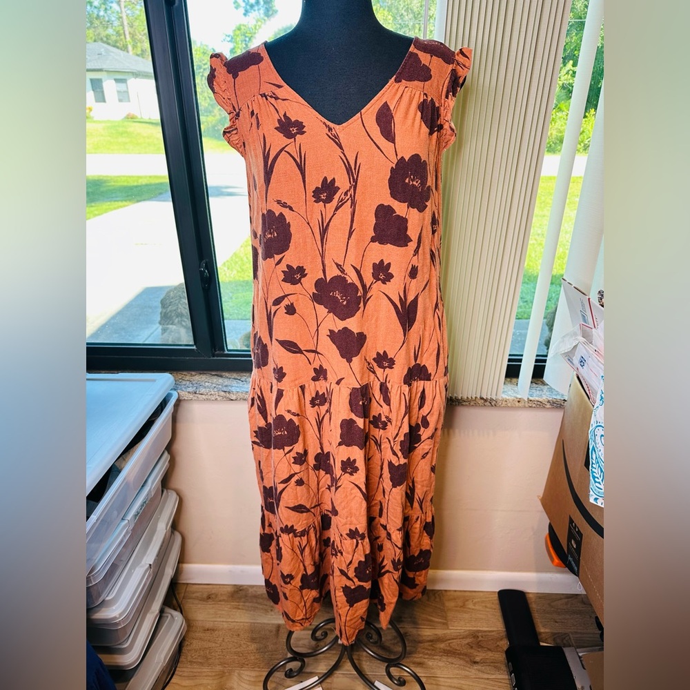 Simply Vera Vera Wang Floral Maxi Layered Dress Burnt Orange Black Size Medium